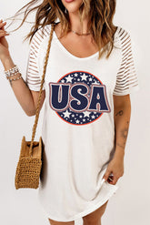 Robe t-shirt à manches rayées transparentes USA